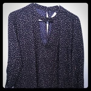 Navy Feather Keyhole Blouse